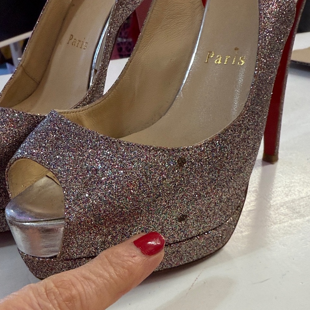 Christian Louboutin Glitter Peep-Toe Slingbacks - Picture 5 of 7